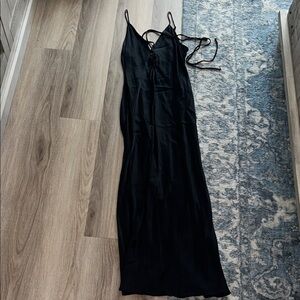 Zara Black Slip Maxi Dress with Lace-Up Front